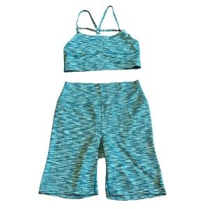 Outdoor Voices Bold Teal Marled Two Piece Workout Set Sports Bra Shorts Medium